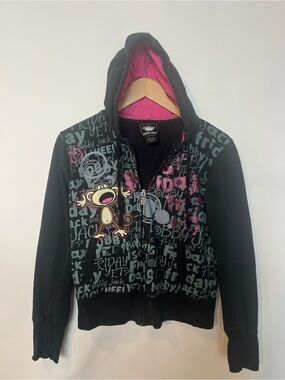 Y2K Bobby Jack Zip Up Hoodie Large Emo Scene Graphic Monkey Jacket